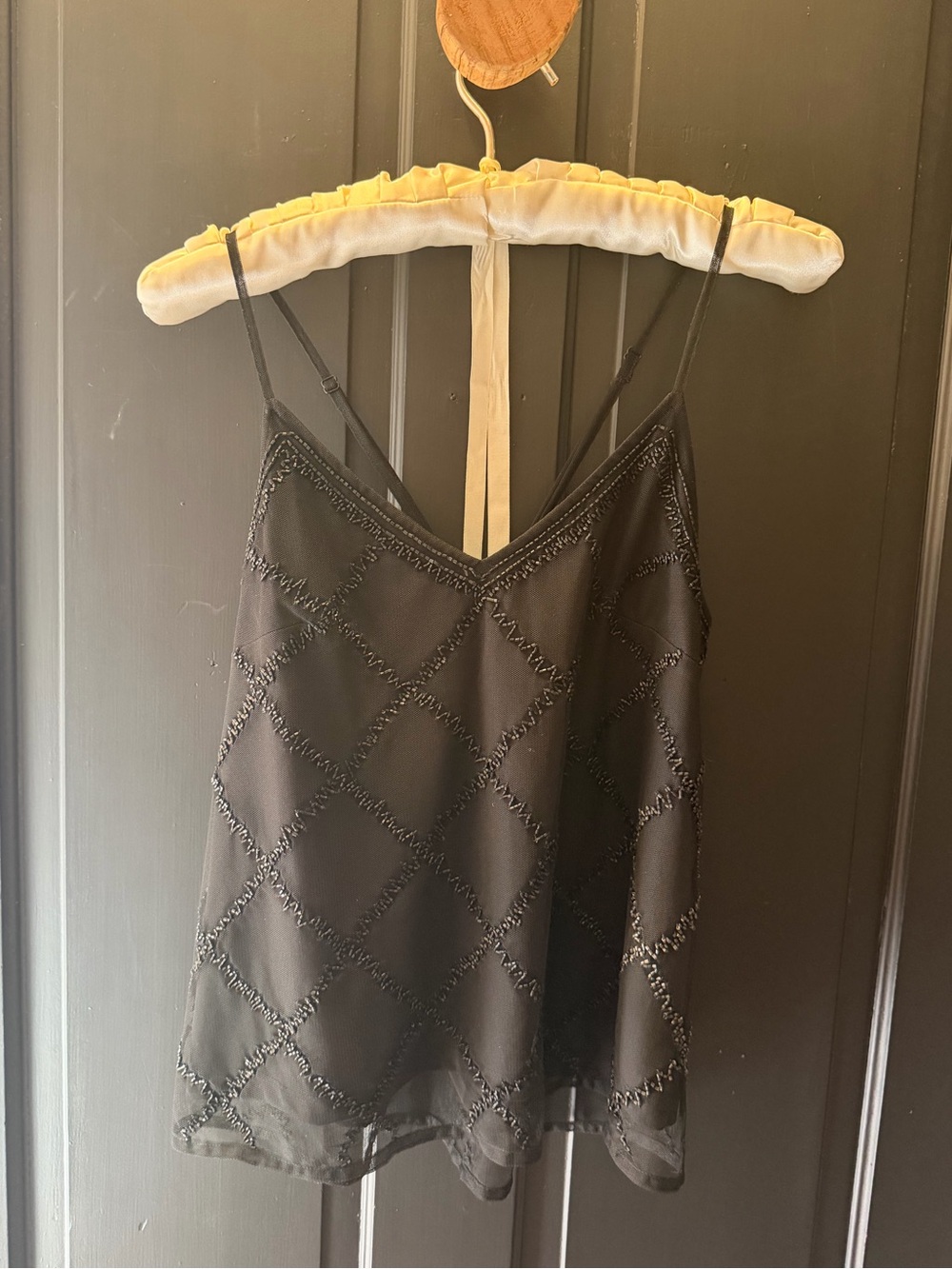 Anthropologie Black Beaded Diamond-Pattern Camisole. Small w/ adjustable straps